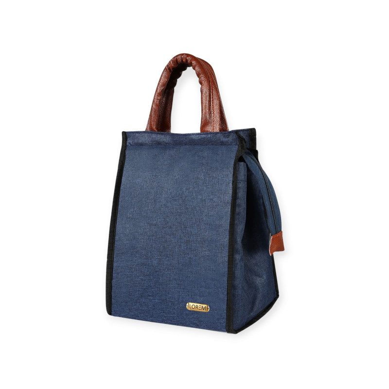 Blue Linen Textured Insulated Tiffin bag/Lunch Bag For Men & Women RSTB07