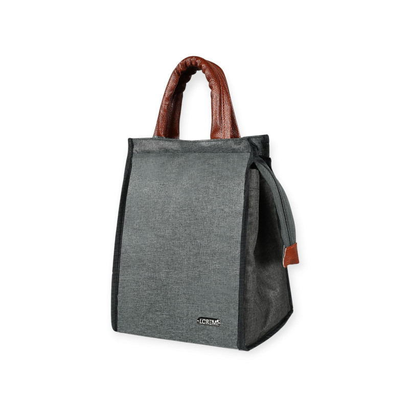 Grey Linen Textured Insulated Tiffin bag/Lunch Bag For Men & Women RSTB08